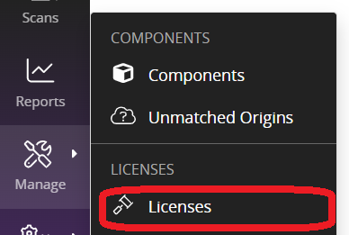 Manage Licenses Menu