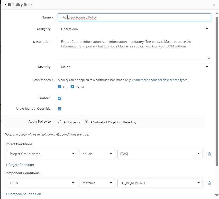 Create TAS-ExportControlPolicy