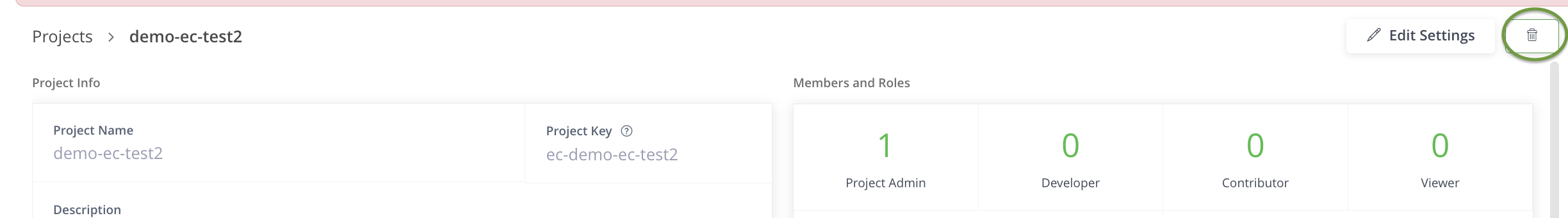 “delete project administration screen