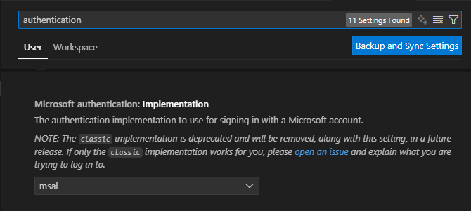 auth method VSCode