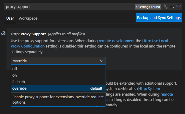 proxy settings VSCode